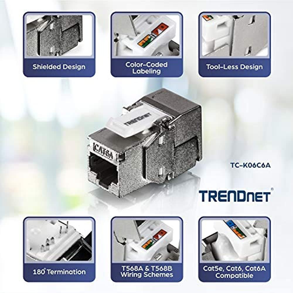 TRENDnet TC-K06C6A Shielded Cat6A Keystone Jack - 6-Pack