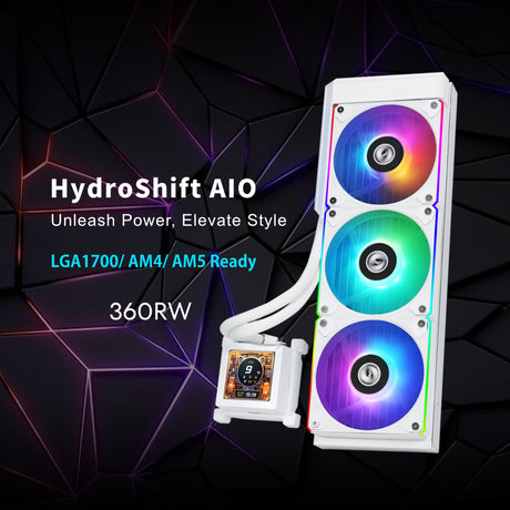 Lian Li Hydroshift 360 AIO - Pre-installed 3 x ARGB fans - Side-Mounted Coolant Pathway - 2.88” LCD Screen - 480 × 480 Resolution - Captured Screenshots or Recorded Videos Shift AIO - White (HSLCD36RW