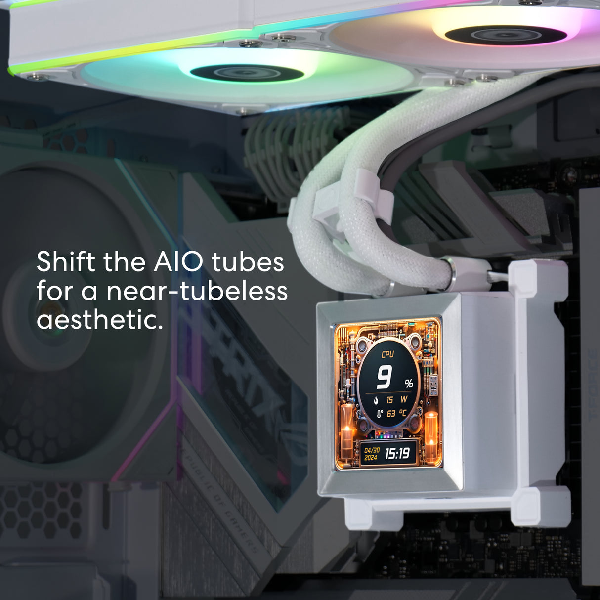 Lian Li Hydroshift 360 AIO - Pre-installed 3 x ARGB fans - Side-Mounted Coolant Pathway - 2.88” LCD Screen - 480 × 480 Resolution - Captured Screenshots or Recorded Videos Shift AIO - White (HSLCD36RW