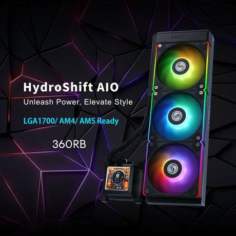 Lian Li Hydroshift 360 AIO - Pre-installed 3 x ARGB fans - Side-Mounted Coolant Pathway - 2.88” LCD Screen - 480 × 480 Resolution - Captured Screenshots or Recorded Videos Shift AIO - Black (HSLCD36RB