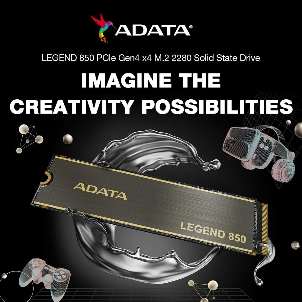 ADATA LEGEND 850 512GB M.2 2280 PCIe Gen4x4 Internal Solid State Drive | PS5 Compatible - SMI XM2269XT | Up to 5000 MBps - Grey/Gold SSD | 500 TBW - 1PK