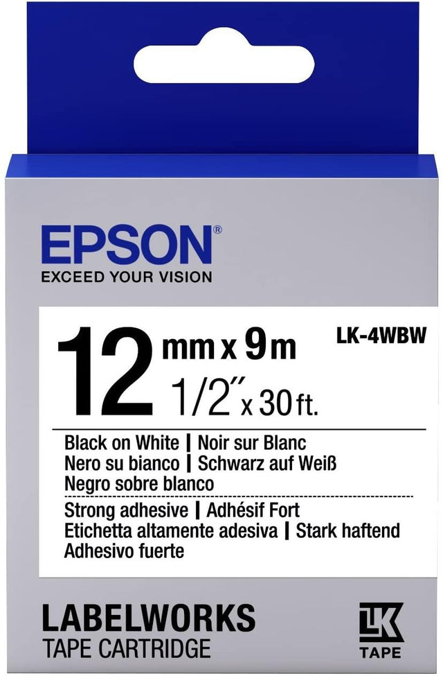 Epson LabelWorks Strong Adhesive LK Tape Cartridge ~1/2 Black on White
