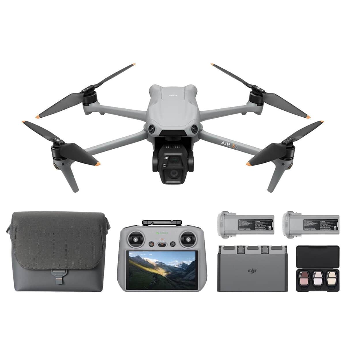 DJI Air 3S Fly More Combo, RC 2 Screen, 1 CMOS, 4K/60fps, Omni Sensors, 2 Cameras, 3 Batteries, Extended Flight