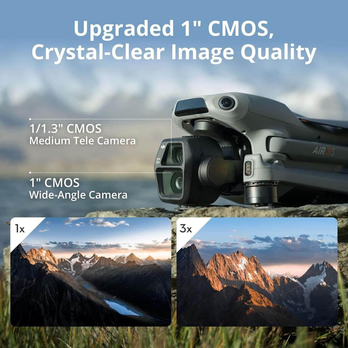 DJI Air 3S Fly More Combo, RC 2 Screen, 1 CMOS, 4K/60fps, Omni Sensors, 2 Cameras, 3 Batteries, Extended Flight