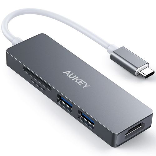 AUKEY 5 Port USB C Hub (Space Grey) - for Notebook/Smartphone - USB Type C - USB Type-C - HDMI - Wired