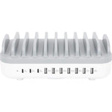 Manhattan 10-Port USB Charging Station - 120 W - 120 W - 120 V AC, 230 V AC Input - 5 V DC/3 A, 9 V DC, 12 V DC Output - White, Gray