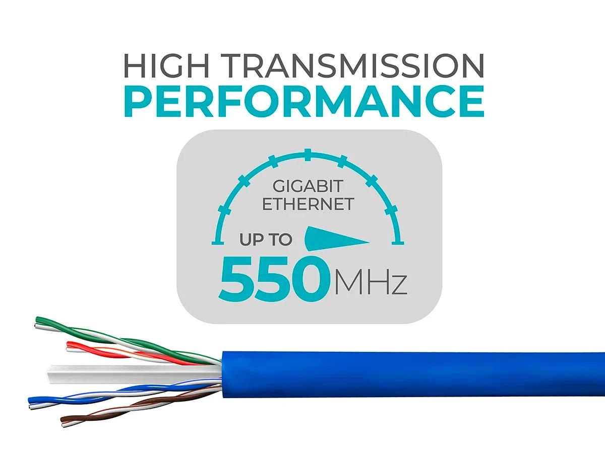 Monoprice Cat6 Ethernet Bulk Cable - Network Internet Cord - Solid, 500Mhz, UTP, CMR, Riser Rated,  Pure Bare Copper Wire, 23AWG, 1000ft, Blue