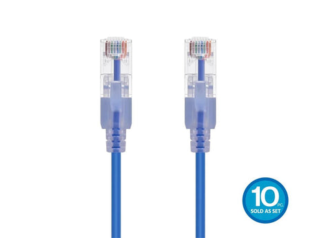 Monoprice SlimRun Cat6A Ethernet Patch Cable - Network Internet Cord - RJ45, Stranded, UTP, Pure Bare Copper Wire, 30AWG, 6in, Blue, 10-Pack