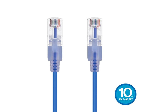 Monoprice SlimRun Cat6A Ethernet Patch Cable - Network Internet Cord - RJ45, Stranded, UTP, Pure Bare Copper Wire, 30AWG, 6in, Blue, 10-Pack