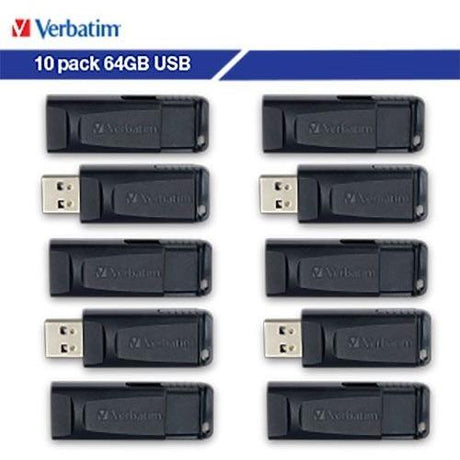 Verbatim 64GB Store 'n' Go USB Flash Drive 10pk Black 70895