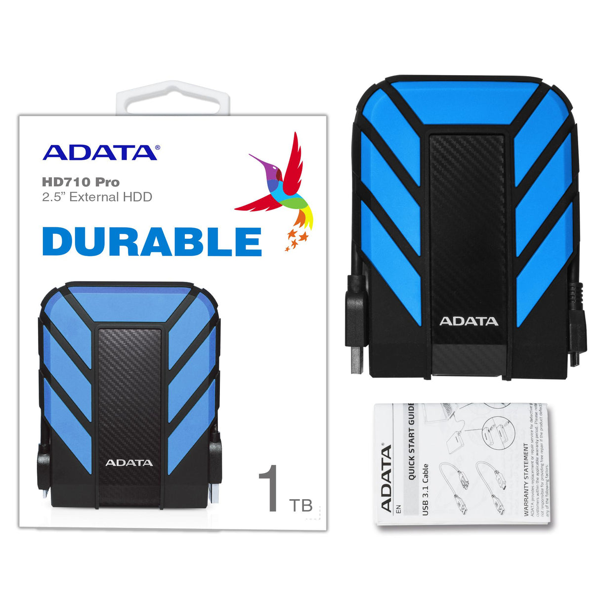 ADATA HD710 Pro External Hard Drive: Blue 1TB USB 3.1 | Durable, Waterproof, Dustproof Portable HDD | Shock Vibration Sensing Technology | Ratings: IPX8 MIL-STD-810G 516.6 | 3yr Warranty