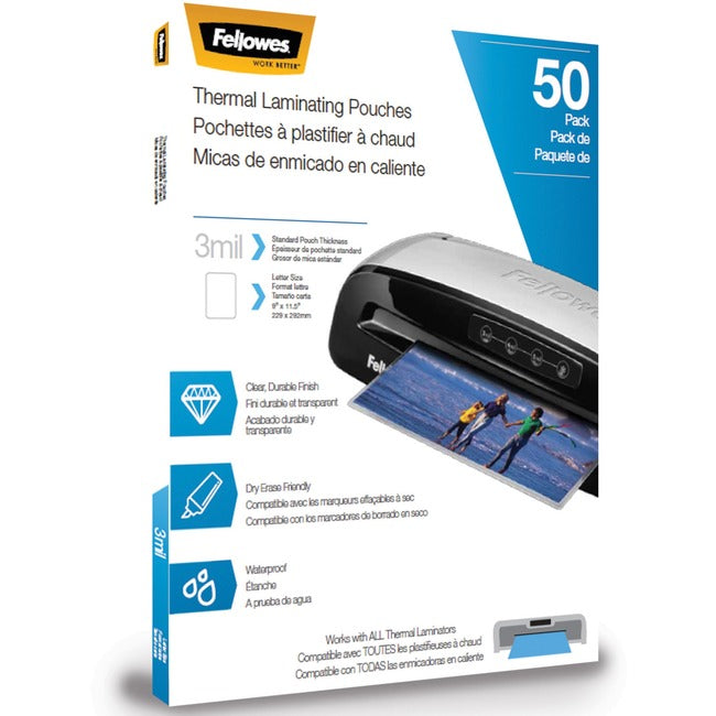 FEL5744301 Fellowes Thermal Laminating Pouches, Letter, 3 mil, 50/Pack