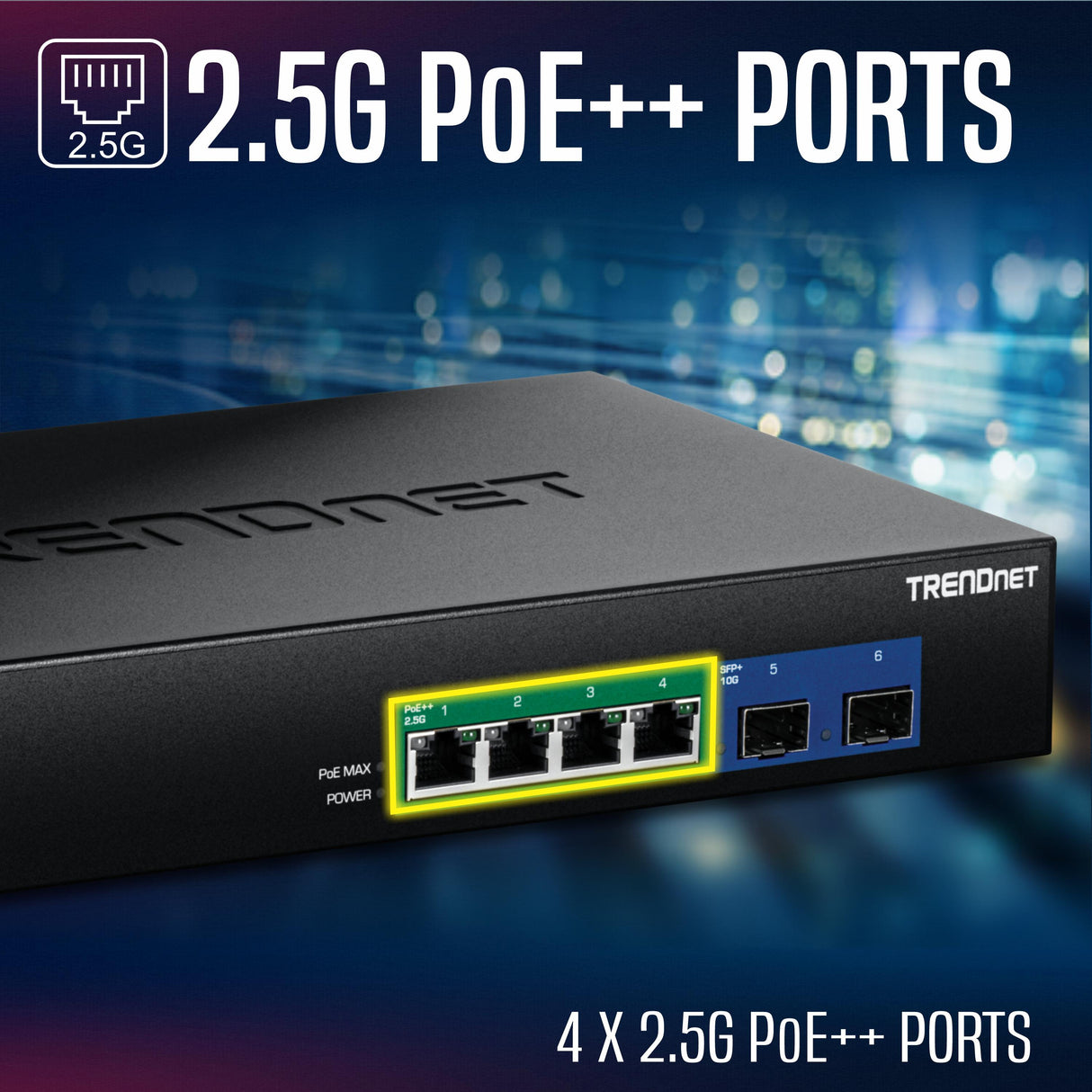 TRENDnet TPE-BG5062, 6-Port 2.5G GaN Power PoE++ Switch with 10G SFP+ Ports (240W)
