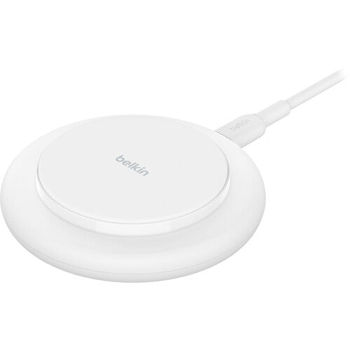 Belkin Magnetic Wireless Charging Pad 15W - MagSafe-Compatible Qi2-Certified Wireless iPhone Charger for Apple iPhone 16, 15, 14 Series, AirPods w/Non-Slip Base, Power Supply Included - White