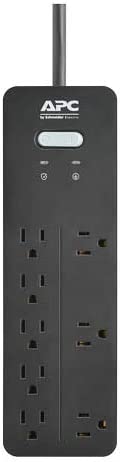 APC Power Strip Surge Protector, Black Power Strip PH8, 2160 Joules, Flat Plug, 8 Outlet Power Strip Outlets Only Black