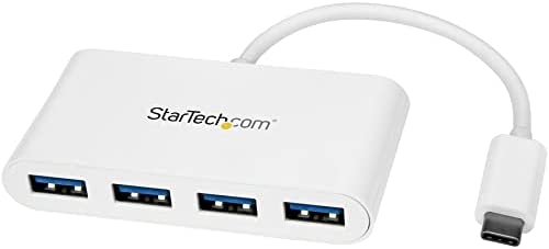 StarTech.com 4 Port USB C Hub with 4x USB-A Ports (USB 3.0 SuperSpeed 5Gbps) - USB Bus Powered - Portable/Laptop USB-C to USB-A Adapter Hub - USB 3.1 Gen 1/USB 3.2 Gen 1 Type-C Hub - White (HB30C4ABW) 0.6" x 1.6" x 3.1" White