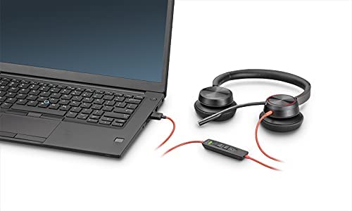 Poly - Blackwire 8225 Wired Headset with Boom Mic (Plantronics) - Dual-Ear (Stereo) Computer Headset - USB-A to Connect to Your PC/Mac - Active Noise Canceling - Works with Teams, Zoom &amp; More USB-A Standard Version