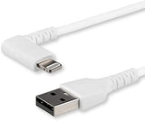 StarTech.com 2m USB A to Lightning Cable - Durable 90 Degree Right Angled White USB Type A to Lightning Connector Sync &amp; Charger Cord w/Aramid Fiber Apple MFI Certified iPad iPhone 11 (RUSBLTMM2MWR) White 2m