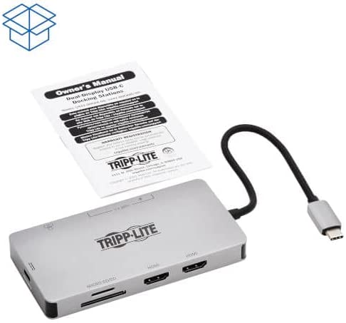 Tripp Lite USB-C Two-Monitor HDMI Laptop/Phone Docking Station, 4K @ 60 Hz (4:4:4), USB-A Hub, Gigabit Network Port, SD &amp; MicroSD Memory Card, 100W USB-C Charging, 3-Year Warranty (U442-DOCK8G-GG) Two-Monitor HDMI Ethernet USB Hub
