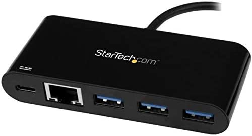 StarTech.com 3 Port USB-C Hub with Gigabit Ethernet &amp; 60W Power Delivery Passthrough Laptop Charging - USB-C to 3x USB-A (USB 3.0 SuperSpeed 5Gbps) - USB 3.1/3.2 Gen 1 Type-C Adapter Hub (HB30C3AGEPD) Black w/ 4 Port Hub and Power Delivery