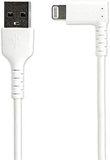 StarTech.com 2m USB A to Lightning Cable - Durable 90 Degree Right Angled White USB Type A to Lightning Connector Sync &amp; Charger Cord w/Aramid Fiber Apple MFI Certified iPad iPhone 11 (RUSBLTMM2MWR) White 2m