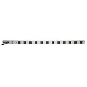 Tripp Lite 12 Outlet Bench &amp; Cabinet Power Strip, 6 ft. Cord with 5-15P Plug, 120V, 36 in. Length, Metal, (PS361206),Black/Gray 15A + 6 ft. Cord Outlet