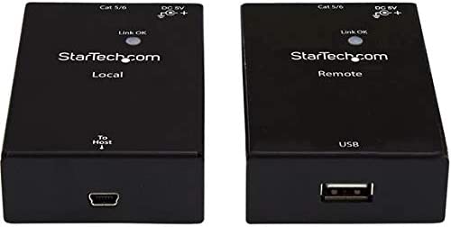 StarTech.com USB 2.0 Extender over Cat5e/Cat6 Cable (RJ45) - Up to 165ft (50m) - High Speed USB Port Extender Adapter Kit - Powered - USB over Ethernet Cable Extender - 480Mbps - Metal (USB2001EXTV) 1 Port (USB 2.0) 165 ft / 50m