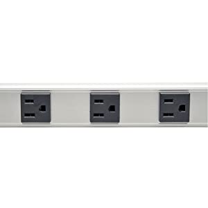 Tripp Lite 12 Outlet Bench &amp; Cabinet Power Strip, 6 ft. Cord with 5-15P Plug, 120V, 36 in. Length, Metal, (PS361206),Black/Gray 15A + 6 ft. Cord Outlet