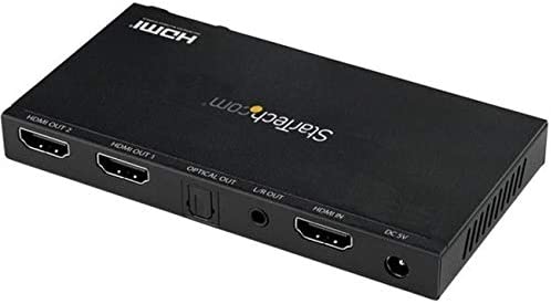 StarTech.com 2-Port HDMI Splitter (1x2) - 4K 60Hz UHD HDMI 2.0 Audio Video Splitter w/Scaler &amp; Audio Extractor (3.5mm/SPDIF) - Dual HDMI Splitter (1-in 2-Out) - EDID Copy - TV/Projector (ST122HD20S)