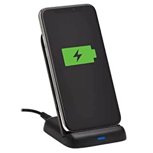 Tripp Lite Wireless Fast-Charging Phone Stand, iPhone &amp; Android Qi-Certified Smartphone Compatible, 10W Output 9V/1.1A, USB-C International AC Adapter, 2-Year Warranty (U280-Q01ST-P-BK) Phone Stand Charger