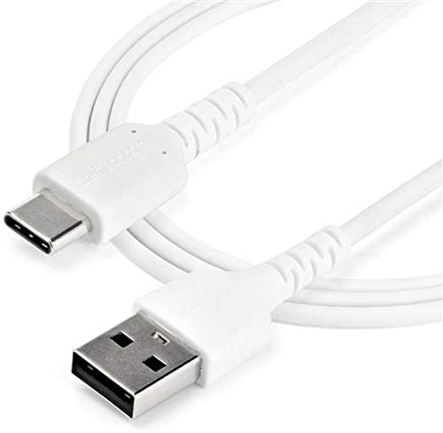 StarTech.com 1m USB A to USB C Charging Cable - Durable Fast Charge &amp; Sync USB 2.0 to USB Type C Data Cord - Rugged TPE Jacket Aramid Fiber M/M 60W White - Samsung S10, iPad Pro, Pixel (RUSB2AC1MW) White 1m