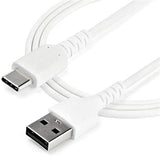 StarTech.com 1m USB A to USB C Charging Cable - Durable Fast Charge &amp; Sync USB 2.0 to USB Type C Data Cord - Rugged TPE Jacket Aramid Fiber M/M 60W White - Samsung S10, iPad Pro, Pixel (RUSB2AC1MW) White 1m