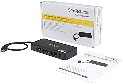 StarTech.com USB 3.0 Mini Dock - Dual Monitor USB-A Docking Station with DisplayPort 4K 60Hz Video &amp; Gigabit Ethernet - 1ft (30cm) cable - Portable USB 3.1 Gen 1 Type-A Laptop Adapter (USBA2DPGB)
