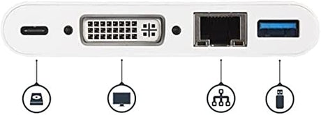 StarTech.com USB C Multiport Adapter - USB-C to DVI-D (Digital) Video Adapter with 60W Power Delivery Passthrough Charging, GbE, USB-A - Portable USB Type-C/Thunderbolt 3 Mini Laptop Dock (DKT30CDVPD) 1x USB-A 3.0 | DVI-D