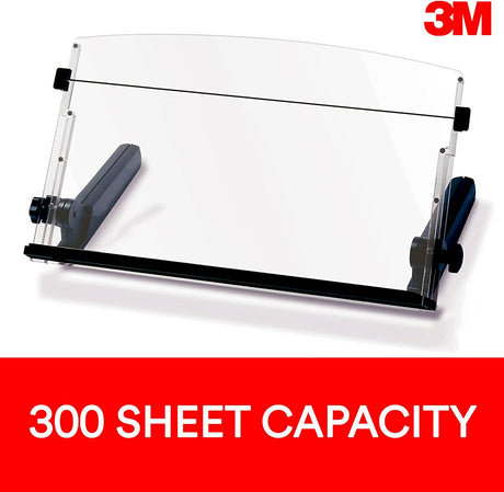 3M Adjustable Document Copy Holder, In-line with Monitor Minimizing Head and Neck Movement, 300 Sheet Capacity Holds Sheets to Books, Elastic Line Guide Keeps Pages Open, 18" Wide, Black (DH640),Black/Clear - Dealtargets.com