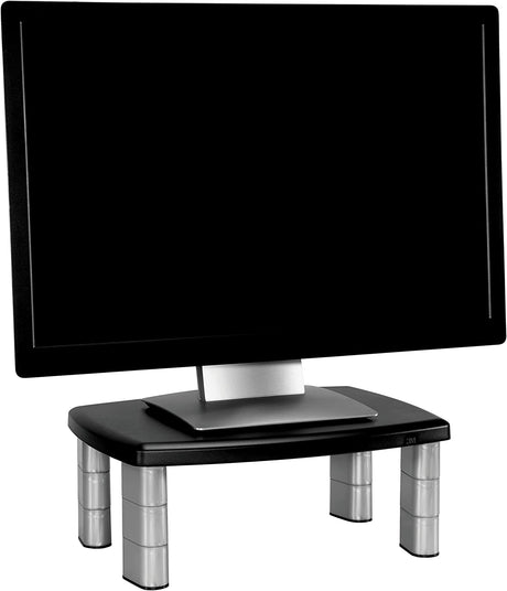 3M Adjustable Monitor Stand Riser, Three Leg Segments Simply Adjust Height, Sturdy Platform Holds Up to 80 lbs for Monitors, Laptops, and Printers, Space for Storage Underneath, Silver/Black (MS80B) - Dealtargets.com