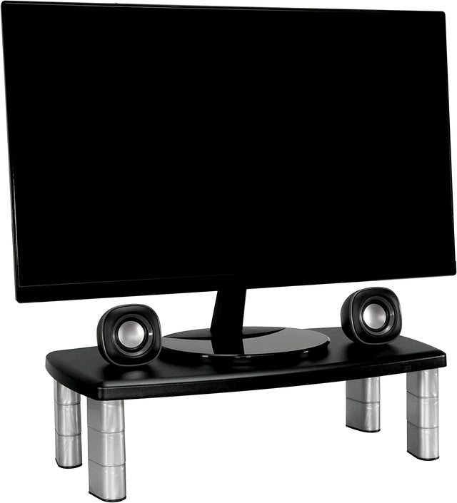 3M Extra Wide Adjustable Monitor Stand, Three Leg Segments Simply Adjust Height from 1" to 5 7/8", Sturdy Platform Holds Up to 40 lbs, 16-inch Space Between Columns for Storage, Silver/Black (MS90B) 20-Inches Wide 1 Pack - Dealtargets.com