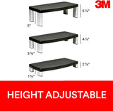 3M Extra Wide Adjustable Monitor Stand, Three Leg Segments Simply Adjust Height from 1" to 5 7/8", Sturdy Platform Holds Up to 40 lbs, 16-inch Space Between Columns for Storage, Silver/Black (MS90B) 20-Inches Wide 1 Pack - Dealtargets.com