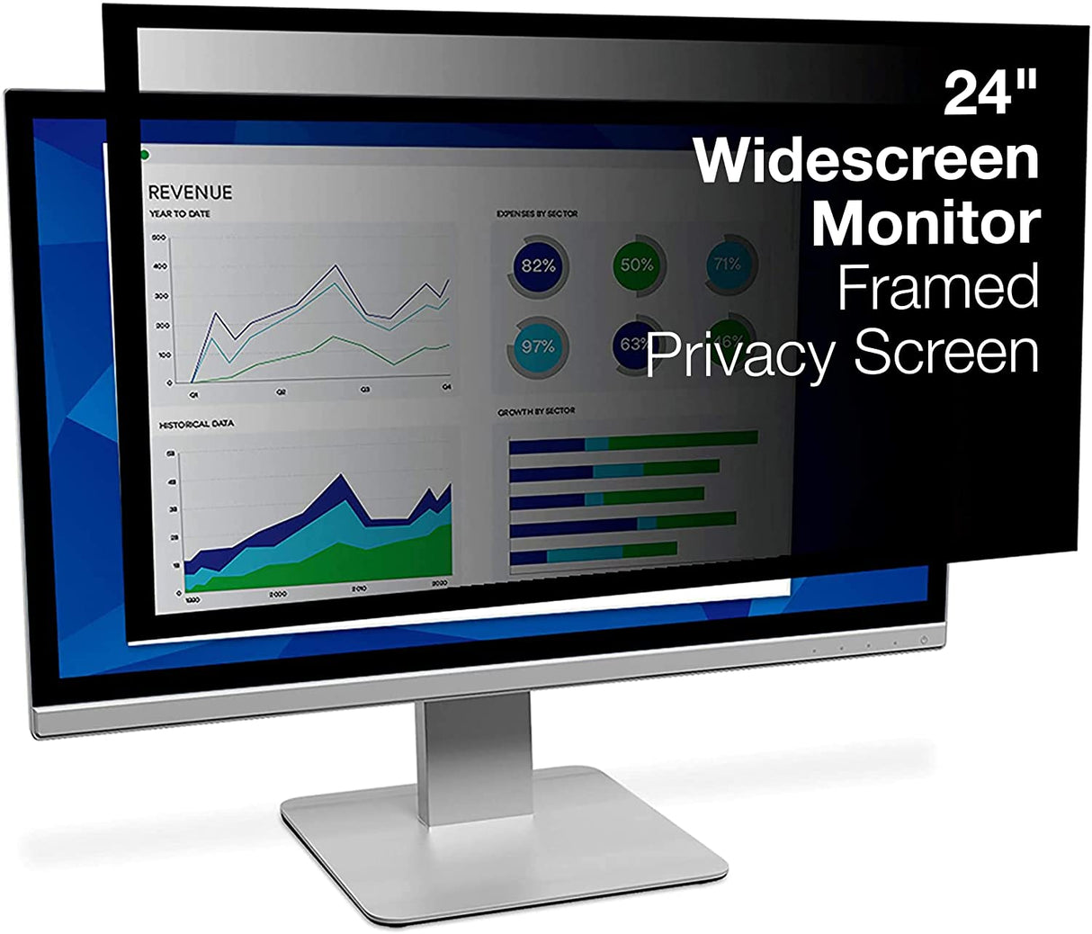 3M Framed Privacy Filter for 24" Diagonal Widescreen Monitor, Protects your confidential information, Black out side views (16:10) (PF240W1F) Black 24" Widescreen Monitor 16:10 - Dealtargets.com