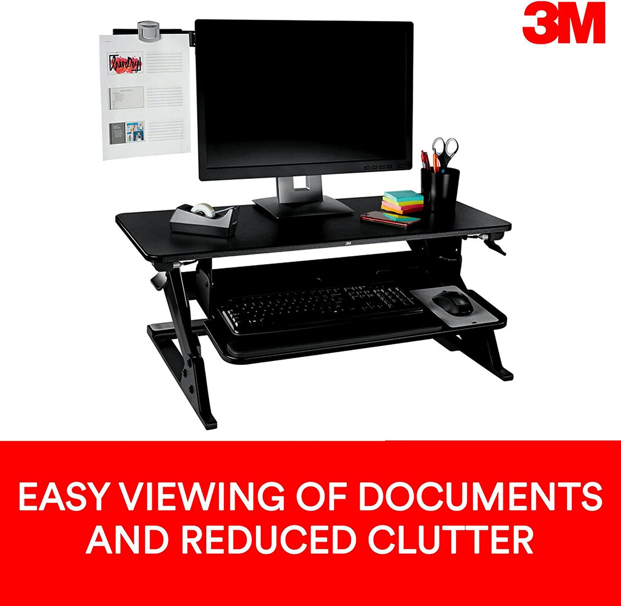 3M Monitor Mount Document Clip Copy Clip, Mounts Right or Left with Command™ Adhesive, Use on Monitors and Laptops for Easy Viewing and Reduced Clutter, Holds up to 30 Sheets, Black (DH240MB) - Dealtargets.com