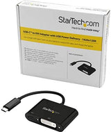 StarTech.com USB C to DVI Adapter with Power Delivery - 1080p USB Type-C to DVI-D Single Link Video Display Converter w/ Charging - 60W PD Pass-Through - Thunderbolt 3 Compatible - Black (CDP2DVIUCP) Black 1080p w/ 60W PD Charge