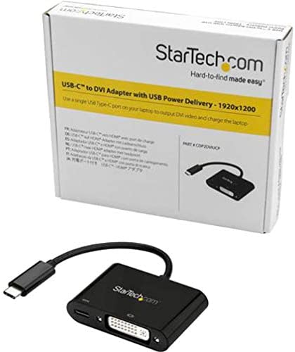 StarTech.com USB C to DVI Adapter with Power Delivery - 1080p USB Type-C to DVI-D Single Link Video Display Converter w/ Charging - 60W PD Pass-Through - Thunderbolt 3 Compatible - Black (CDP2DVIUCP) Black 1080p w/ 60W PD Charge