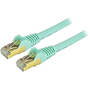 StarTech.com 30ft CAT6a Ethernet Cable - 10 Gigabit Shielded Snagless RJ45 100W PoE Patch Cord - 10GbE STP Network Cable w/Strain Relief - Aqua Fluke Tested/Wiring is UL Certified/TIA (C6ASPAT30AQ) 30 ft / 9m Aqua