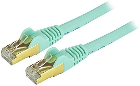 StarTech.com 1ft CAT6a Ethernet Cable - 10 Gigabit Shielded Snagless RJ45 100W PoE Patch Cord - 10GbE STP Network Cable w/Strain Relief - Aqua Fluke Tested/Wiring is UL Certified/TIA (C6ASPAT1AQ) 1 ft / 30cm Aqua