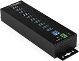 StarTech.com 10-Port USB 3.0 Hub with Power Adapter - Metal Industrial USB-A Hub with ESD &amp; 350W Surge Protection - Din/Wall/Desk Mountable - High Speed USB 3.1 Gen 1 5Gbps Hub (HB30A10AME) 10 port power adapter included Hub