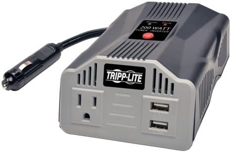 Tripp Lite 200W Car Power Inverter with 1 Outlet &amp; 2 USB Charging Ports, Auto Inverter, (PV200USB), Gray