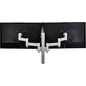 Atdec dual monitor desk mount - Flat and Curved up to 32in - VESA 75x75, 100x100 - Black - Built-in rotation limiter - Quick display release/attachment - Tool-free adjustable monitor height, tilt, pan