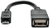 Tripp Lite U052-06N Micro USB to OTG Host Adapter Cable 5-Pin Micro USB A/A M/F 6-in, Black OTG 2-in-1 to USB-A