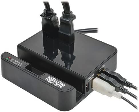 Tripp Lite 2 Outlet Surge Protector Charging Station, 4 USB Charging Ports, 6ft. Cord, $50K Insurance &amp; Lifetime Warranty (TLP26USBB) 2 Outlet + USB + 6ft Cord Charging Station