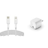 Belkin BoostCharge Nylon Braided USB C to Lightning Cable 3.3ft/1M - MFi Certified 18W Power &amp; BoostCharge USB C 30W GaN Wall Charger - iPhone Charger w/Power Delivery - iPhone Charger White 3.3 ft Braided USB C Cable + 30W Charger